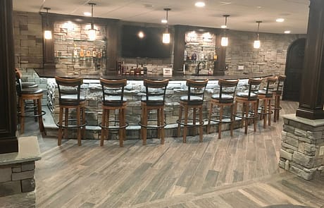 Custom Stone and Tile Home Bar and Entertainment Area