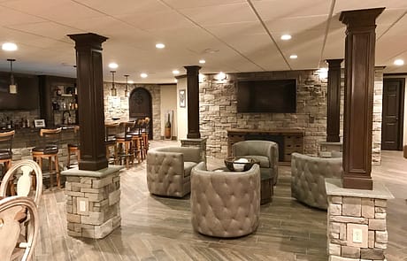 Custom Stone and Tile Home Bar and Entertainment Area