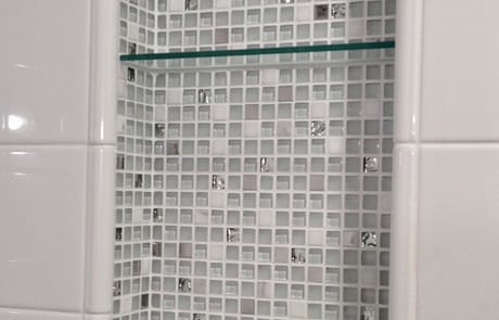 Mosaic Niche with Glass Shelf Shower