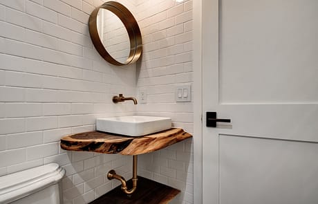Condo Rustic Wood Sink with subway tile